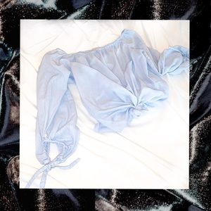 MICHAEL KORS Baby Blue Gingham Peasant Top